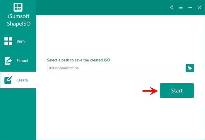  select a destination folder for the created ISO and click Start.