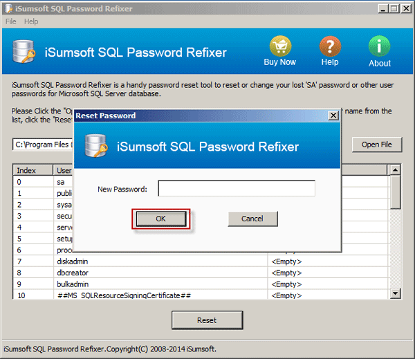 Type a new SA password