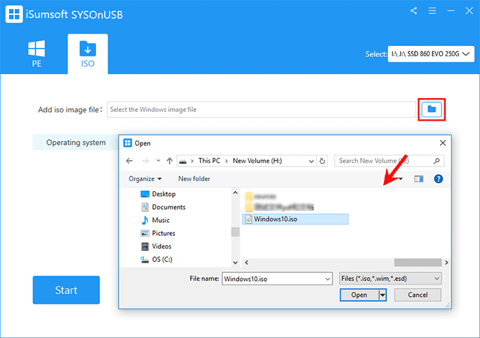 select Windows ISO file