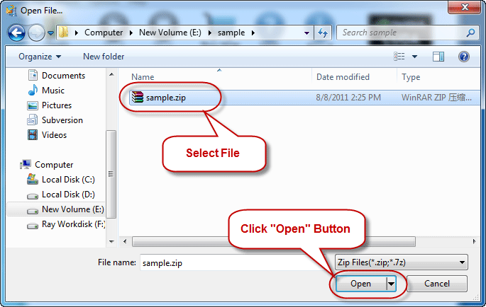 select zip file