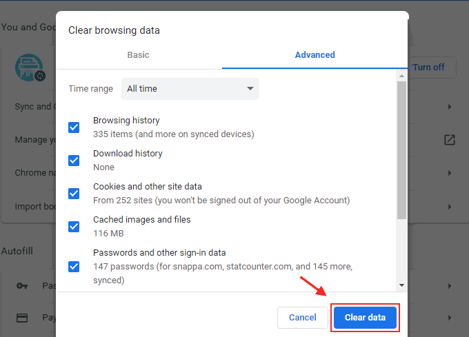 Clear browsing data