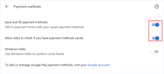 Save and fill payment methods