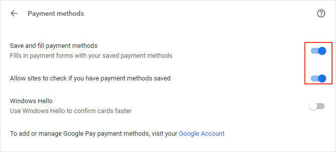 Enable Windows Hello for Payments in Google Chrome