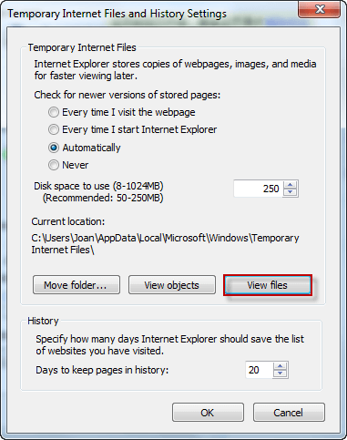 hur man tar bort temporära internetfiler angående Windows 8.1