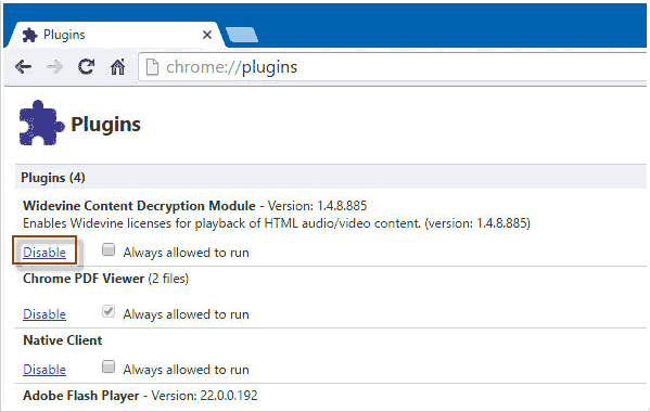 Disable Pludins in Google Chrome