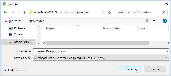 Save passwords CSV file