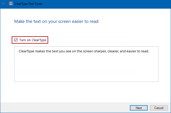 Turn on cleartype