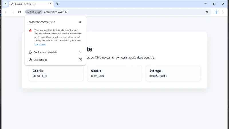 Open the Chrome address bar site information menu and choose Cookies and site data
