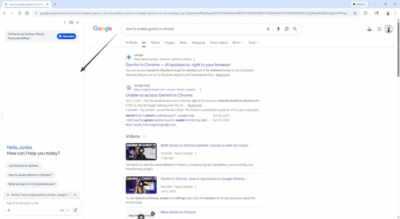 Verify Gemini AI is enabled in Chrome