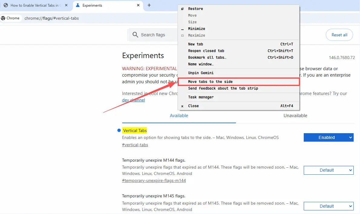 Move Tabs to the Side in Chrome