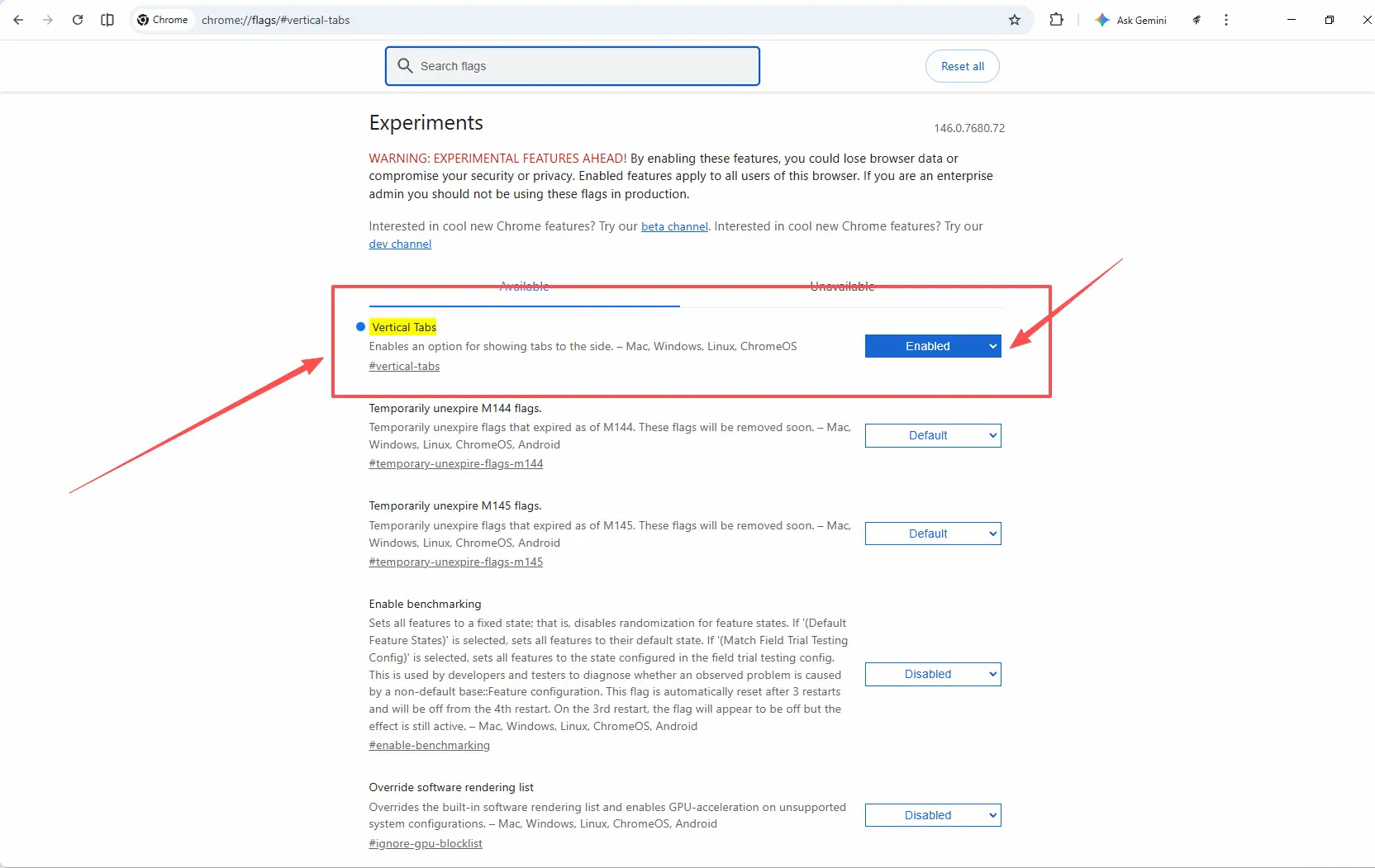 Type Chrome Flags Vertical Tabs
