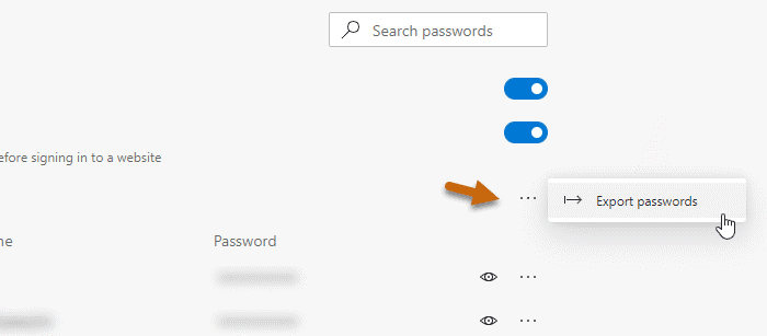 Export passwords