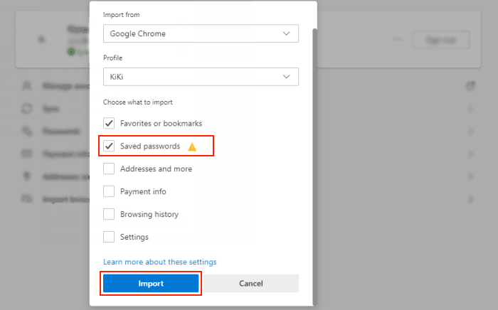 Import chrome saved passwords to Edge