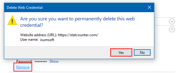 Delete saved web credential