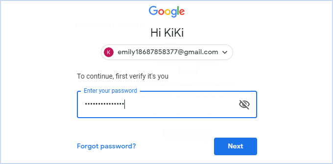 enter your Google account password