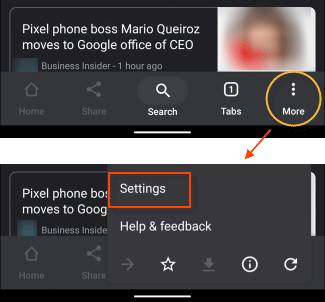 Android Google Chrome settings