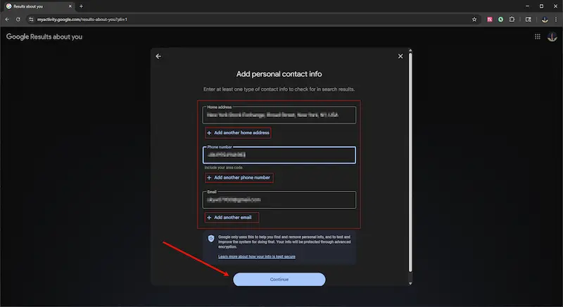 Add your personal information to track on Google