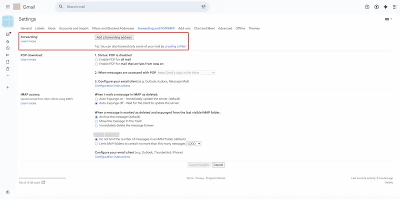 remove-unknown-forwarding-pop-imap-address