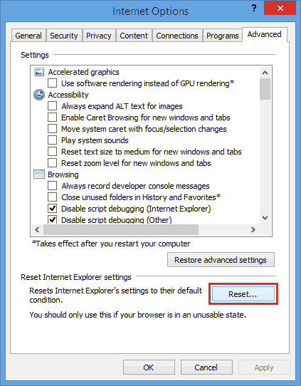 Reset Internet Explorer