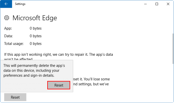 Reset Microsoft Edge