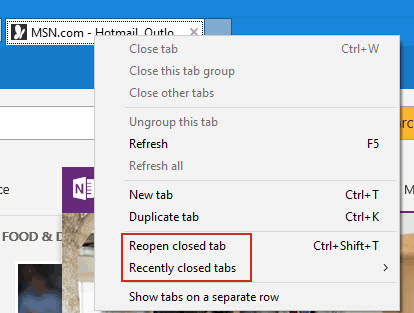 Reopen closed tab in IE