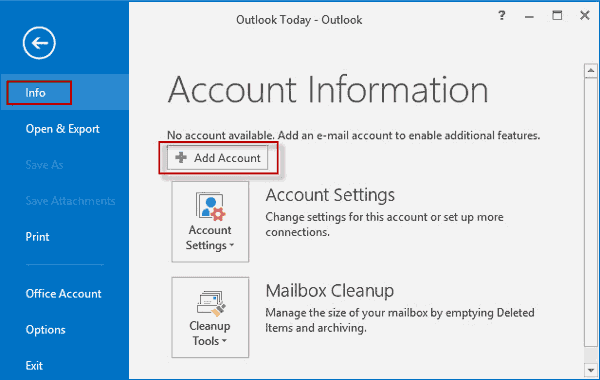 how to add email account in outlook 2016