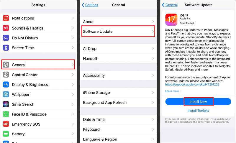 install ios 17 software update