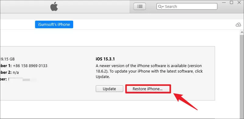 click Restore iPhone