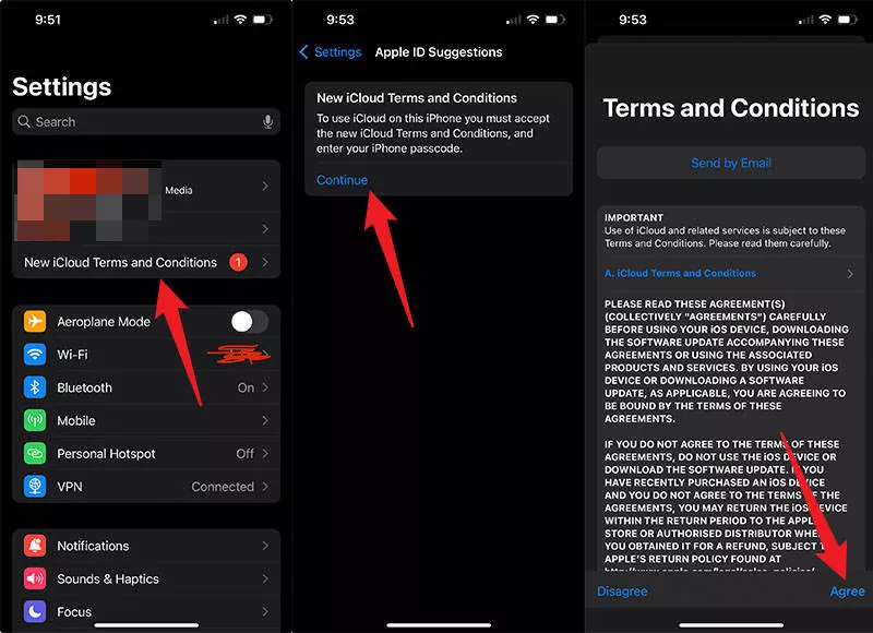 accept new iCloud terms