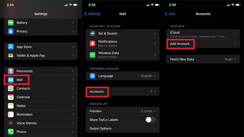 add iCloud account to Mail