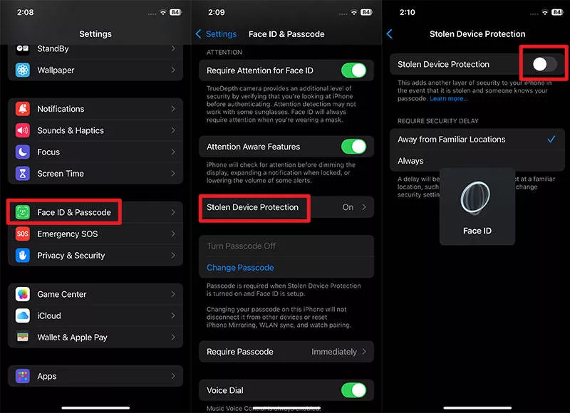 turn off Stolen Device Protection