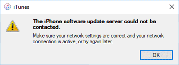 iPhone software update server could not be contacted
