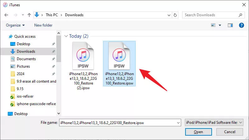 choose IPSW file