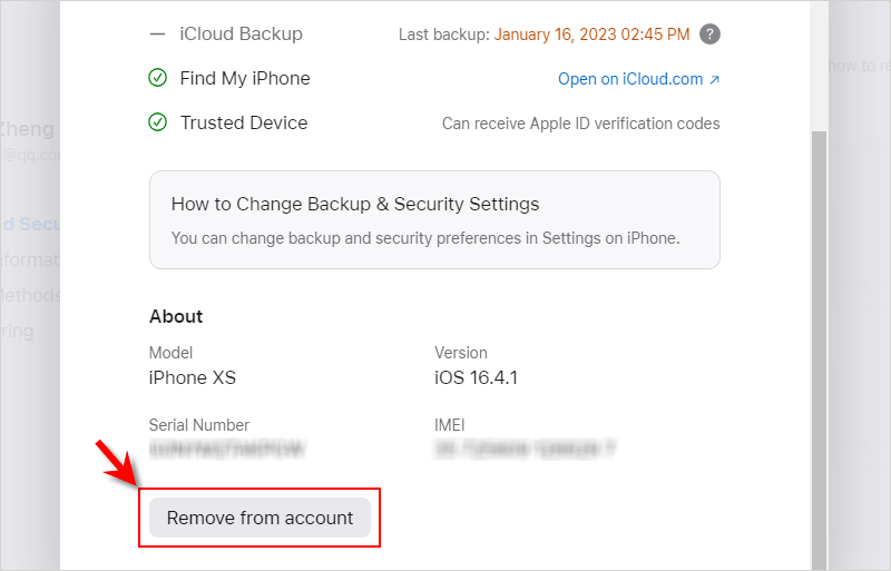 click Remove from account