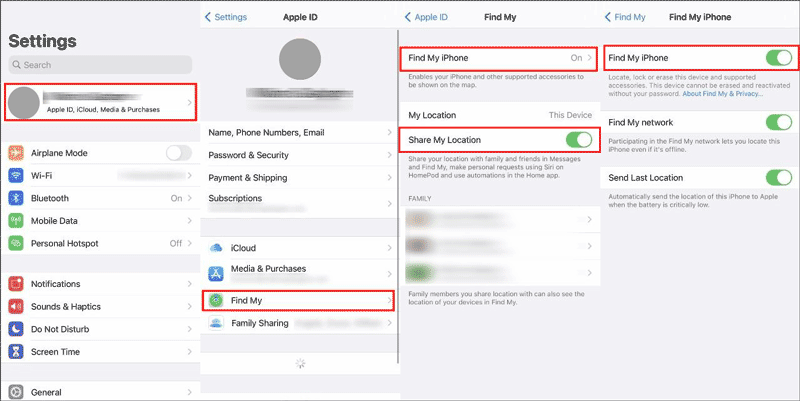 enable find my iphone