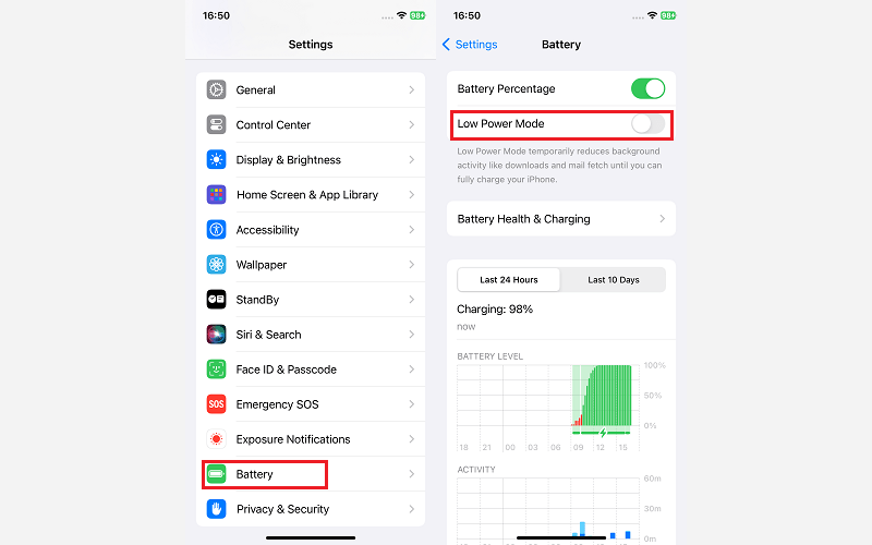 turn off low power mode