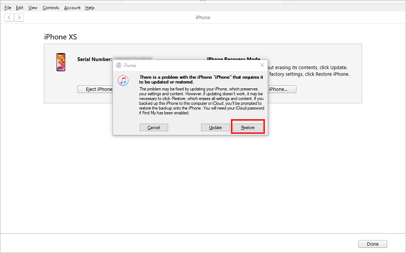 click restore
