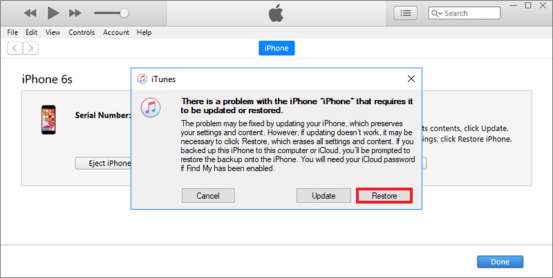 restore iphone using itunes