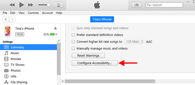 click Configure Accessibility