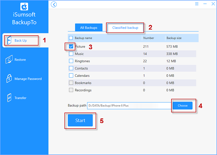 choose backup files and set backup path