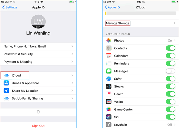 enter Manage Storage
