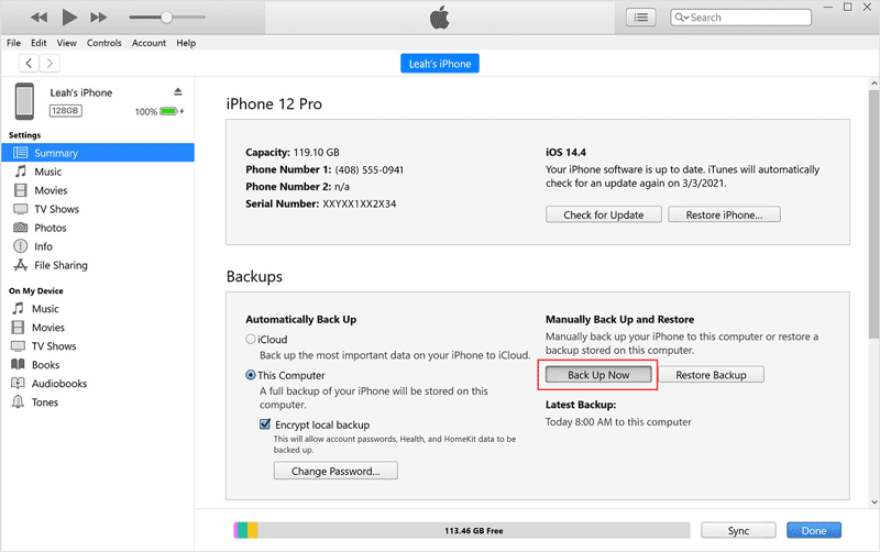 back up the old iphone to itunes