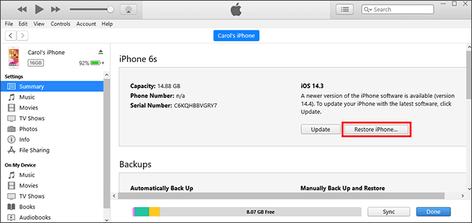 restore iPhone