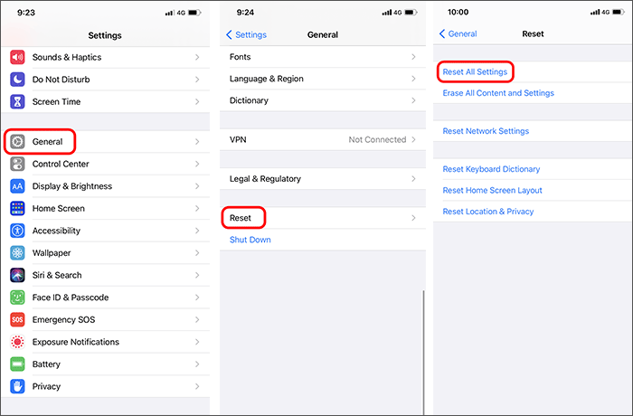 reset all settings
