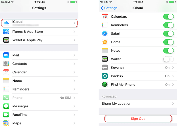 Sign out and sign in iCloud account