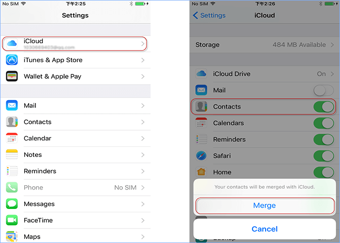 Turn off and turn on Contacts backup