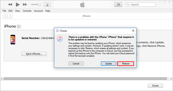 click Restore