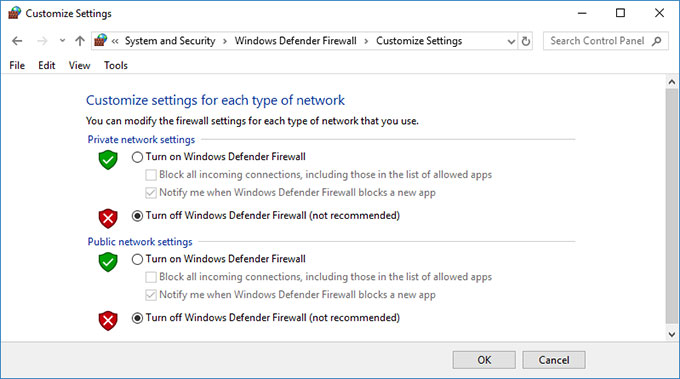 turn off firewall
