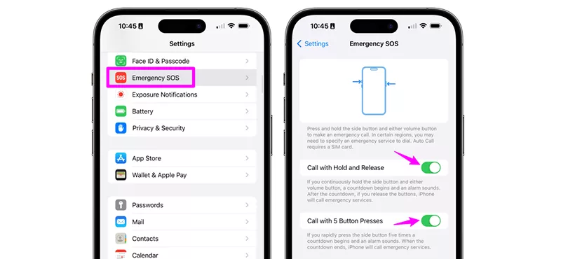 disable Emergency SOS in Settings