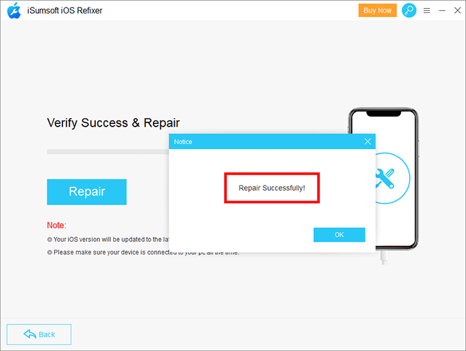 repair is successful